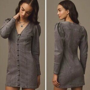 Anthropologie Pilcro Puff Sleeve Denim Mini Dress XS NWT